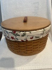 Longaberger Round Hat Box Basket 2005 w Black Cotton Liner and Lid 13