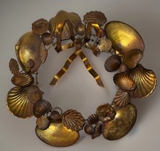 Vintage Dresden Style Rare Brass Shell Wreath 11.5”D  picture