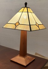 Stickley Mission-Style Cherry Wood Lamp with Art Glass Shade (Model 708) picture