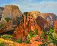 Landscape Mountains Zion National Park Original Oil Painting Impasto 8x10 in picture