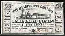 Jan 1, 1863 Holly Springs Mississippi Central Railroad Co  50¢ Obsolete Note picture