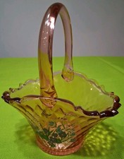 Vintage Fenton Pink Glass Basket Floral Scalloped Edge Diamond Pattern  picture
