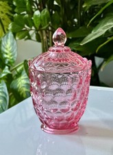 Vintage Fenton Colonial Pink Thumbprint Covered Sugar Bowl w/ Lid 4403 EXCELLENT picture