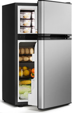 Feelfunn 3.2 Cu.Ft Mini Fridge with Freezer, 2 Door Dorm Fridge, Silver | Small picture