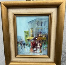 Vintage Eve Riston Signed  Oil Painting Gold Gilt Frame Street Scene 1950-60s picture