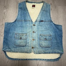 Vintage Big Ben Sherpa Vest Mens Trucker Biker Distressed Wash Denim XL USA Made picture