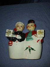 Vintage UCAGCO Mr. & Mrs. Snowman Candle Holder Japan Christmas Decor-CRACKONLFT picture