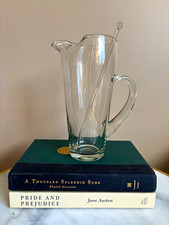 Vintage Mid-Century Retro Glass Cocktail Pitcher & Stir Stick. picture