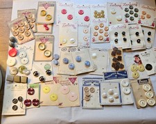 Lot 30+ Button  Cards, Loose Buttons, Mrs Smith Floral Chocolate Tin picture