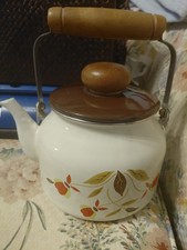 Vintage Hall Jewel  Tea METAL TEA KETTLE W/ WOOD EUC picture