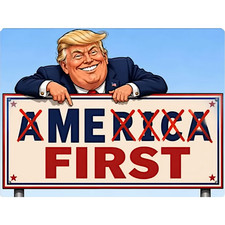 aMErica First, Die Cut, Anti-Trump, Political, Vinyl Sticker, 2.75 W x 2.0 H  picture