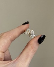 4.00 Ct Emerald & Pear Cut Lab Grown Diamond Engagement Ring 14K Yellow Gold picture