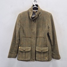 Joules Jacket Womens UK12 Tweed Field Quilted Lined Suede Collar Green picture