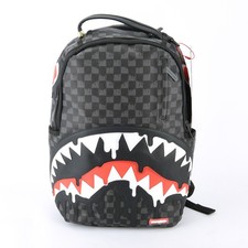 Sprayground Shark Dipping DLXV Leather Bag Backpack Unisex Black Gray Plaid picture