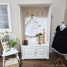 1/6 Scale Open Wardrobe Miniature – White Doll Closet with Hanging Hooks Cabinet picture