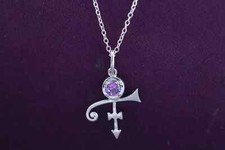 2Ct Round 14K White Gold Plated Prince Love Symbol Pendant Simulated Amethyst picture