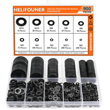 900 Pieces Black Zinc,  Flat Washers Assorted Kit, Flat Washers, Metric Washers, picture