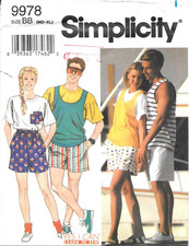 Uncut Simplicity Sewing Pattern 9978 Misses Men Teen Boys Shorts Top: Size MD-XL picture