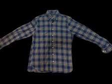 Johnnie-O Top Shelf Button Up Shirt Mens Medium Blue Brown Plaid Long Sleeve picture