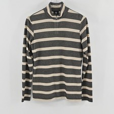 Bogner Striped Quarter Zip Pullover Sweater Womens Size L Grey Beige Metallic picture