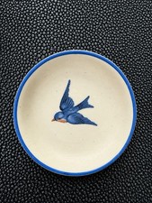 Vintage Bluebird 3” Mini Butter Pat Plate Dish Blue Rim Crazing  picture