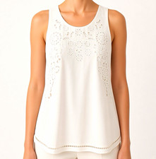 Joie Women’s M Silk White Embroidered Lined Round Neck Sleeveless Tank Top picture