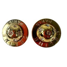 Vintage Celine Gold Tone Rhinestone Round Clip-On Stud Earrings Made In Italy picture