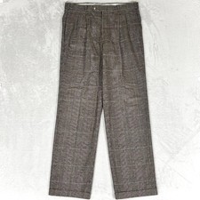 Vtg 70s Berle Glen Plaid Flannel Wool Pleated Dress Pants Men’s 34x33 Gray Talon picture