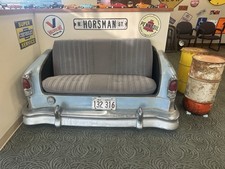 1951 Chevy rear end Gray Corduroy Loveseat w/ Blue Metal Frame picture