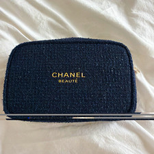 Authentic CHANEL Beauté Black Zipper Makeup Bag Cosmetic Pouch Zip Closure picture