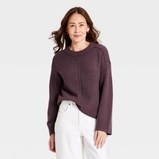 Women's Heritage Crewneck Pullover Sweater - Universal Thread Burgundy M picture
