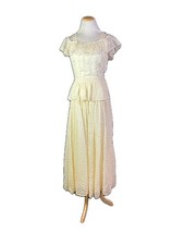 Vintage 1940s? Eyelet Lace Gown Peplum Cream *Flaws picture