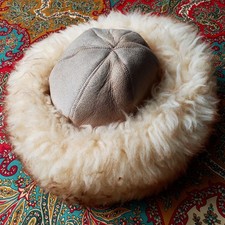 Vintage Fluffy Beige Tan Shearling Sheepskin Fur Hat L EUC picture