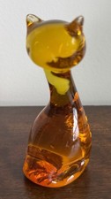 Vintage Viking Glass 4” Cat Figurine – Rich Amber Color -  MCM Art Glass picture