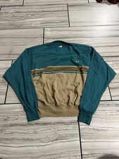 VTG 70s Hang Ten Striped Sweater Teal Tan L (size shrunk a lot) women/juniors picture