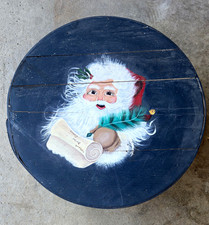 Vintage Hand Painted Wooden Santa Claus Round Box 16