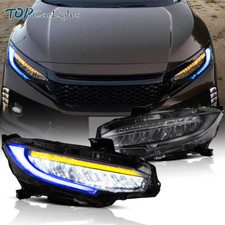 LED Headlights For 2016-2021 Honda Civic Blue DRL Sequential Signal Projector picture