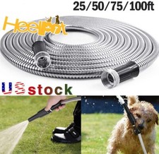 25 50 75 100FT Stainless Steel Metal Garden Water Hose Pipe Flexible Lightweight picture