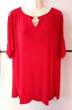 VINTAGE WOMEN'S CHICO'S RED COLD SHOULDER KEYHOLE WITH GOLD RING TOP  SIZE 2  L picture