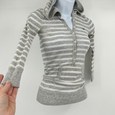 Hollister Y2K Fitted Henley Top Womens S Bella Elena Hooded Preppy Ribbed 2000s picture