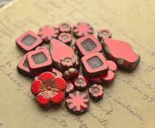 NEW PICASSO CZECH GLASS BEAD LOT  CZECH GLASS BEAD MIX RED COLOR PALETTE picture