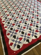 Vintage 1930s Quilt Western Texas Poker Polka Dots Folk Art Playing Cards 75x60