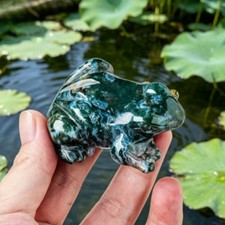 Natural Moss Agate Hand Carved Frog Crystal Figurine Healing Stone Decor Gift1pc picture