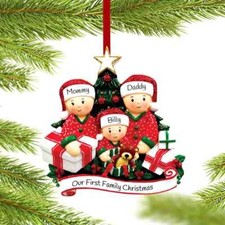 Personalized Opening Presents Family of 3 4 5 6 Christmas Ornament Pajama picture