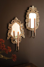 Set of 2 Ornate Rustic Metal Framed Mirror Taper Sconces For Your Gallery Walls picture