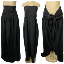 VTG 80s Black Satin Gown Multifunctional Dress & Skirt Sz M Retro Goth Grunge picture