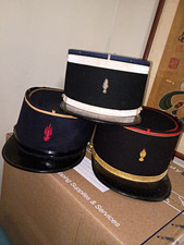 French Kepi-Style Uniform Caps Lot of 3 w/ Red Gold Silver Insignia picture