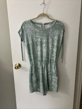 Mystree NWT Aqua Green Paisley Romper Size Small Pockets Stretch Cap Sleeves picture