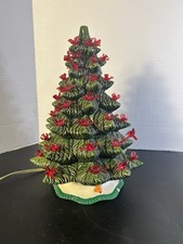Vintage Ceramic Christmas Tree 9” Red Cardinal Bird Lights Lighted Tabletop picture
