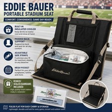 Eddie Bauer Black Padded Stadium Seat Zip Cooler Portable Cushion & Bang Sticks  picture